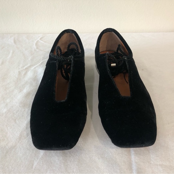 Rosetta Getty Lace Up Black Velvet Ballet Slippers - Picture 2 of 5